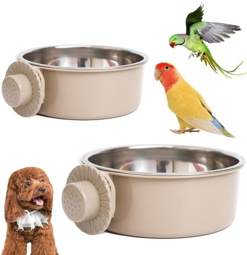 Esforzarse Set di 2 Ciotole per Uccelli in Acciaio Inox, Ciotole Pappagalli Ciotola da Appendere in Gabbia Pappagallo Mangiatoia, Accessori per Pappagalli e Piccoli Animali Domestici