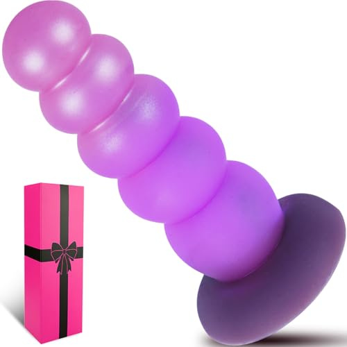 Plug anale extra large da 24 cm con sfera spessa e ventosa, in silicone morbido e largo. Giocattolo erotico rosa-viola, massaggia ano e prostata, ideale per utenti avanzati