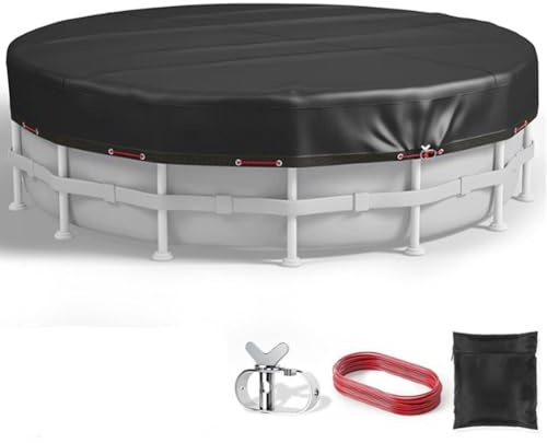 Gettimore Round Pool Cover for Outdoor Above-Ground Pools, Waterproof Dustproof Sunproof with Rope and Tensioner, Polyester, Black, 6-16 ft (Pack of 3) 15FT