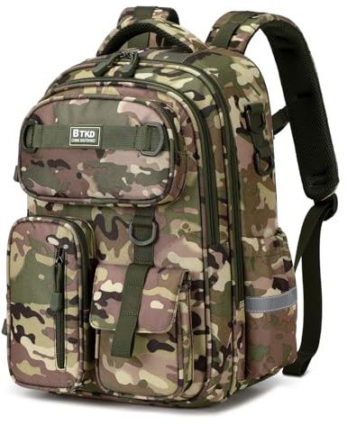 Amythe Cartable Garçon Primaire CE2 CM1 CM2, Camouflage Vert | Sac à Dos Scolaire Garçon avec Sangle Pectorale, Grand Cartable Enfants Ergonomique pour Ordinateur 14 , Rentrée / Voyages