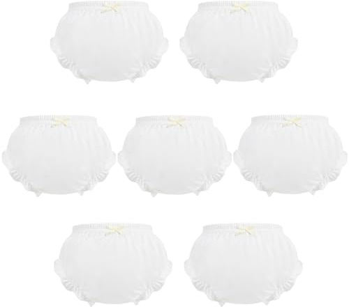 7 Pack Toddler Underwear for Baby Girls Cotton Ruffle Bloomer Toddlers Shorts Panties Kids Diaper Cover White