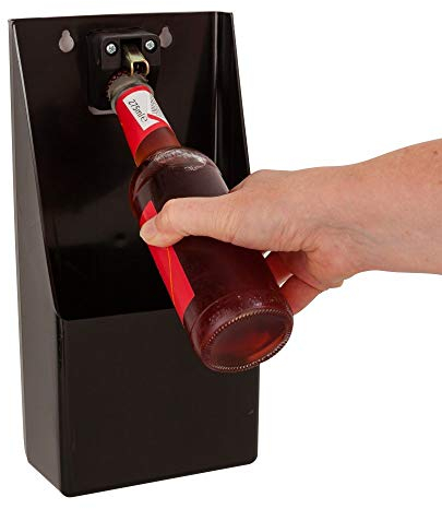 Beaumont Plastic TM Pub Bar Stand-Up/Wall Mounted Bottle Opener and Catcher, Black, 30cm x 15.2cm x 8.6cm