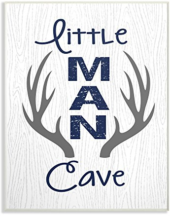 Stupell Industries The Kids Room Little Man Cave Antlers Wood Grain Wall Plaque 12.5 x 18.5 Multi-Color