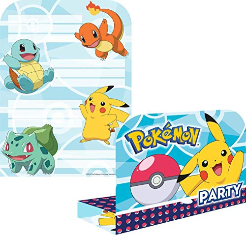 Amscan 9904829 - Biglietti d'invito Pokemon con buste, 8 pezzi