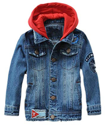 FTCayanz Chaquetas de mezclilla con capucha para niños, a la moda, ajustadas, informales, con capucha, Estilo 4-azul, 9-10 años