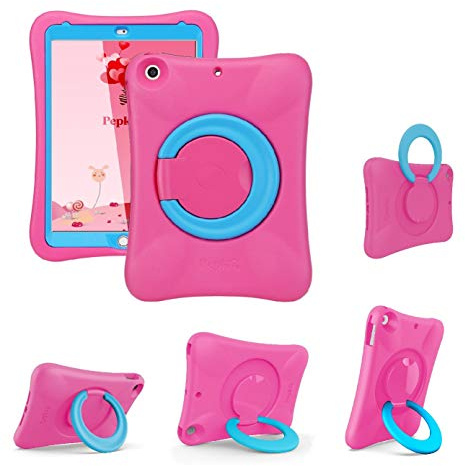 NLR FUN Funda para Niños para iPad, a Prueba de Golpes para iPad Air de 10,5 de 3.ª Generación (2019), Funda Protectora Ligera de Cuerpo Completo con Asa/Soporte Plegable (Rosa+Azul)