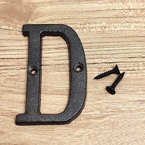 3D House Plaque Numbers 0-9 Letter A-Z Black Cast Iron 8cm Metal Digital Door Plate Sign with Screws Alphabet Home Outdoor Anti-Rust Exterior Signage Doorplate Hotel Apartment Street Mailbox (D)