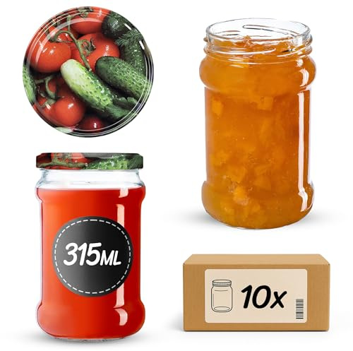 KADAX tarros pequeños de 315 ml, fi66, tarros para miel, tarros de mermelada con tapa, tarros herméticos, tarros de conservas, tarros redondos, tarros de mermelada, tarros (10 unidades, verduras)