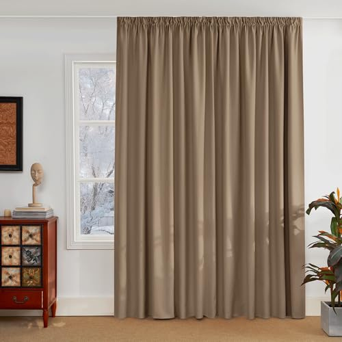 PONY DANCE Curtains with Ruffle Tape for Rail System Opaque 1 Piece H 245 x W 300 cm Extra Wide Living Room Thermal Cold Protection Cappuccino
