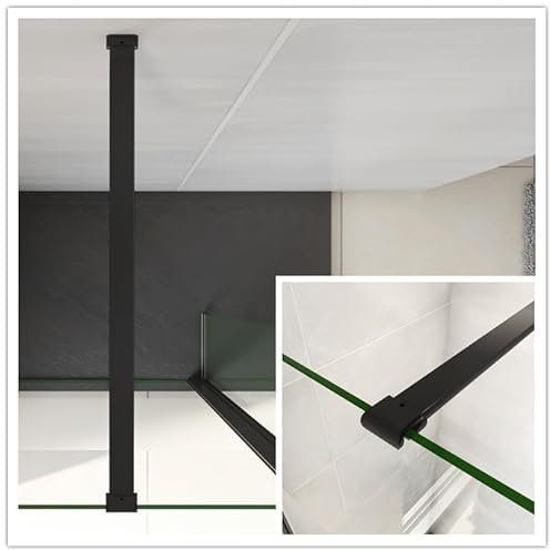 Walk In Duschwand Dusche Duschabtrennung Duschtrennwand ESG 8mm Glas H200cm (Stabilisator F130,140cm,schwarz,2pics)