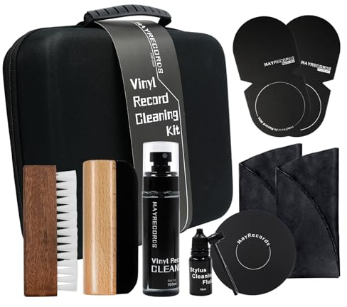 sdroceRyaM Kit di pulizia per dischi in vinile 9 in 1, kit di pulizia per dischi in vinile, morbido velluto e spazzole per dischi, soluzione per la pulizia LP, panno in microfibra antistatico, guanti