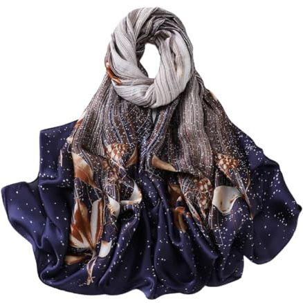Écharpe en Soie Femmes Châle Shawl Yellow Vintage Bridal Chiffon Muslim Colorful Cloth Belt (Feuille bleue)