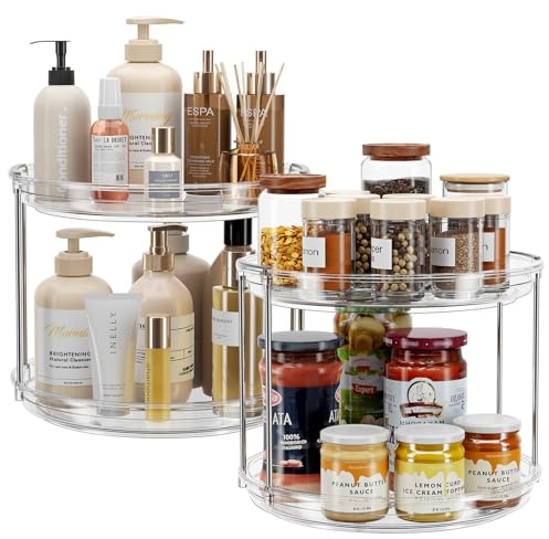 LAMU 2 Pack 2 Tier Lazy Susan Turntable Organizer 9.25'' Spice Rack