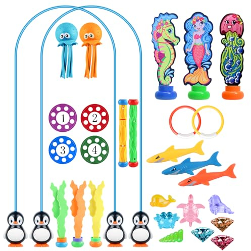 Oziral 29 Stück Pool Tauchspielzeug Tauchset für Kinder Tauchen Spielzeug Unterwasser fü Kinder Outdoor Schwimmbad Wasserspielzeug Schwimmspielzeug für 5 6 7 8 9-12 Jahren Jungen Mädchen