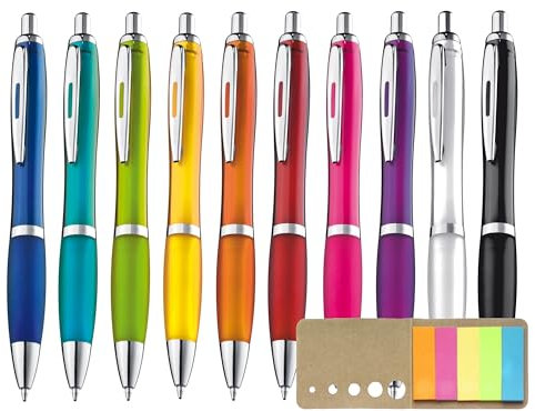 Libetui Set 10 Kugelschreiber ergonomische Kuli mit rutschfester Griffzone Großraumine Gehäuse 10 Farben Druckkugelschreiber Mehrfarbig blauschreibend Kulis Büro Schule Zuhause