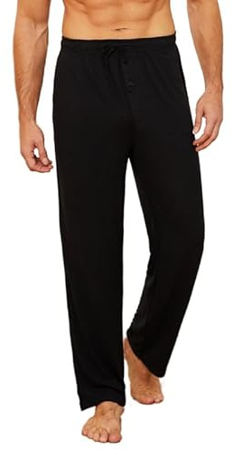 U2SKIIN Mens Soft Stretch Pajama Pants with Pockets (Black, L)
