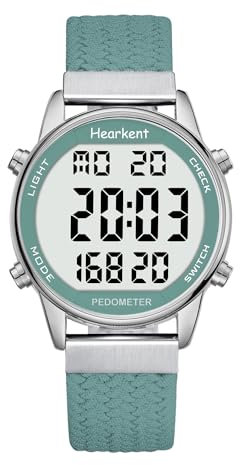Hearkent Pedometer Watch for Women, Step Tracker with Calories Counter, Non Bluetooth, 30M Waterproof, LCD Large Number Display Wrist Watch for Walking and Daily Activity(Green)