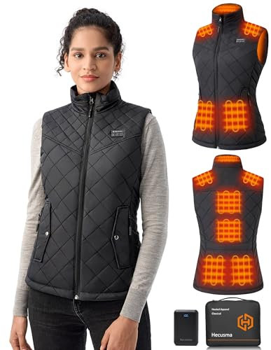 Hecusma Gilet Chauffant Femme avec Batterie incluse 16000mAh 7.4V, Veste Chauffante Femme Conception Sans Lumières, Gilet Chauffant Electrique pour de Plein Air Sports Hiver