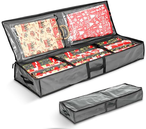 Förvaringsväska för presentpapper, 106 x 35 x 15 cm presentpapper förvaring slitstark 600D oxfordtyg presentpapper organisatör med 3 fack för band bågar julpapper (grå)