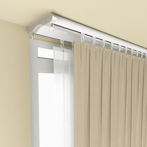 Silent Double Curtain Track Ceiling Mount 6'/8'/10'/12'/15', Wide 4 White Aluminum track Curtains Rail, Bedroom/Window/Hotel Drop Ceiling Curtains Tracks (without curtains & hooks) (Double, 6ft)