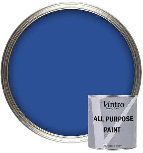 Vintro Paint - All Purpose Paint. Multi-Surface Matt Paint For Indoor/Outdoor Use. Wood, Walls, Doors, Cabinets, Metal, Plastic, Masonry, Furniture, Glass, Tile, Radiators & Pipes. 250ml (Bright Blue)