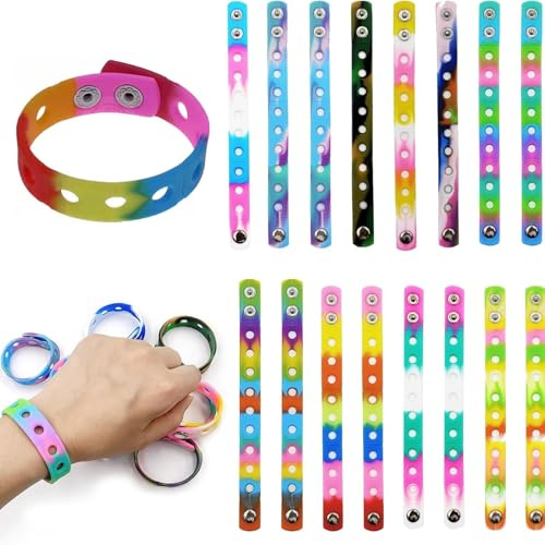 Bracelet en Silicone Réglable avec Trou – Bracelet en Caoutchouc Durable, Bracelet en Silicone Personnalisable avec Diverses Couleurs, Bracelet en Citronnelle – 16 Pièces
