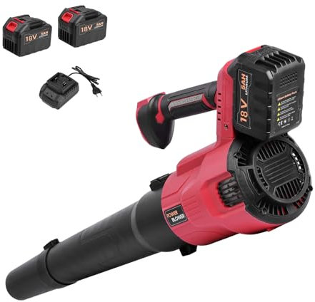 Soplador de Hojas, 2 baterías de 5.0 Ah, 2 Velocidades, 42 m/s, Sopladora de Hojas con Bateria, Quitapolvo y Nieve, Apto para Jardín, Patio y Garaje