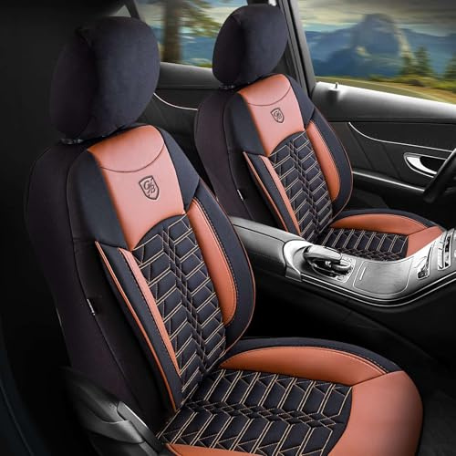 GIOVANNI BUTTI Housses de siège de voiture universelles pour sièges avant - Accessoires de voiture de qualité supérieure pour voiture et SUV - Jacquard - Compatible avec airbag - Noir terre cuite