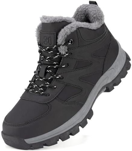 Moodeng Mens Snow Boots Warm Cozy Winter Boots Water-Resistant Lightweight Hiking Booties Anti-Slip Outdoor Walking Shoes Black Size 10.5