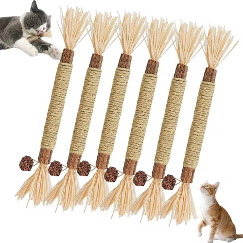 Pjjrdh 6pcs Puriq Natural Silvervine Dental Sticks,Chew Sticks for Cats, Katzenminze Stick,Natürlich Katzenminze-Kauspielzeug Für KatzenKatze Kauhölzer Sticks Für Katzen Zahnpflege-6pcs
