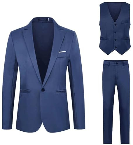 Trajes De Hombre 3 Piezas Traje Ceremonia Smoking Blazer Pantalones Chaleco Con Un Botón Color Sólido Negocios Elegante Traje De Hombre Slim Fit Ceremonia Vestido De Novia De Negocios Casual Dinner