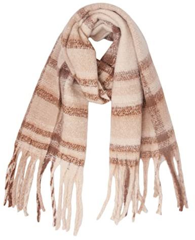 Générique Écharpe Unisexe Chaude en Tricot Foulard à Carreaux avec Grosses Franges et Tressage Bouclé Châle Grand pour l'Automne et Hiver Pour Hommes et Femmes(Beige, One Size)