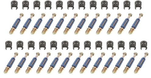 QUARKZMAN Juego de 25 tornillos de bloqueo de leva de 10 x 11,5 mm con herraje de conexión para muebles M6 x 40 mm, pernos de leva de rueda plana y pasadores, color azul