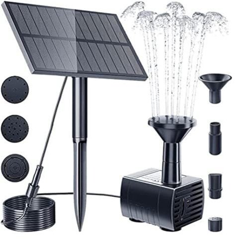 JoyousMall Acqua solare con pannello da 5 W, portata 160 l/h, altezza 50 cm, fontana motore senza spazzole per giardino, vasca per uccelli, stagno, decorazione acquario, nero