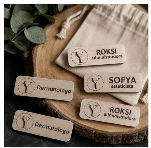 Placa Identificativa 1 Unid Personalizada de Madera con Nombre y Logotipo|Insignia Profesional Grabada con Láser para Empresas,Hoteles,Oficinas,Clínicas Olesea