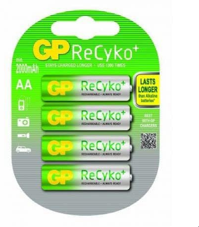 Recyko GP rechargeable battery + GP210AAHCBE-2AGBW4 / AA blister with 4 AA rechargeable recycle + 2000 mAh green