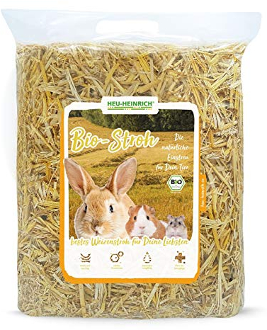 Heu-Heinrich® 1kg Bio Stroh als Streu, weiches Einstreu für Ihr Heimtier, 100% Bio Stroh Einstreu, Boxenstreu oder Stallstreu für Tiere, auch für Zwergkaninchen oder Einstreu Hühner