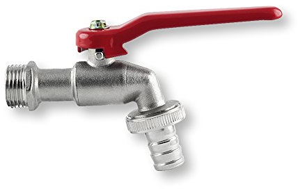 derClou24 6820013013 Kugel-Auslaufventil 1/2 Zoll, Messing vernickelt mit rot lackiertem Formstahlhebel