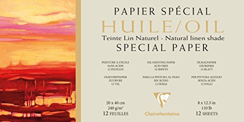 Clairefontaine 975822C - Blocco incollato 1 lato Carta per pittura ad olio 12 fogli 20x40 cm 240 g, lino naturale