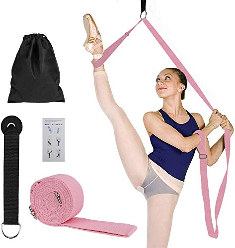 Yoga-Gurt Beinstrecker Stretch-Band, Stretching Fitnessbänder Equipment für Tanzen, Ballett & Gymnastik Beinspreizer Training, Langer Baumwolle Schlingentrainer mit Türanker, Rosa