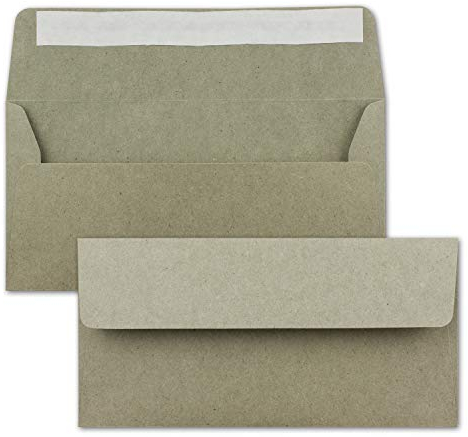 100x Kraftpapier Umschläge DIN Lang - Grau ÖKO - Haftklebung 11 x 22 cm - 120 g/m² breite Lasche - Vintage Kuverts - von NEUSER PAPIER