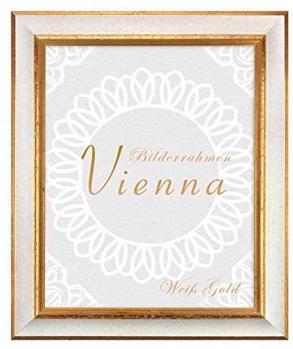 BIRAPA Bilderrahmen gold Vienna Rahmen 30x40 cm - Bilderrahmen vintage in Weiß Gold, Bilderrahmen Holz mit Zierleiste innen und außen, Fotorahmen, Holzrahmen