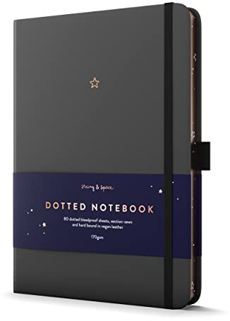 String & Space Bullet Dotted Journal - Dotted Notebook a5 – 170GSM Paper, 160 pages Vegan Leather Cover Journal, Rose Gold with Ribbons and Gift Box