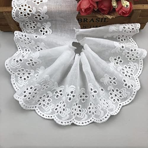 CENPEK Cinta de encaje de 8 cm de ancho para costura, bordado, ribete vintage, bordados, adornos y manualidades, color blanco