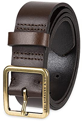 Levi's Women's Plus Size Square Center Bar Buckle Leather Belt, Brown, 3X