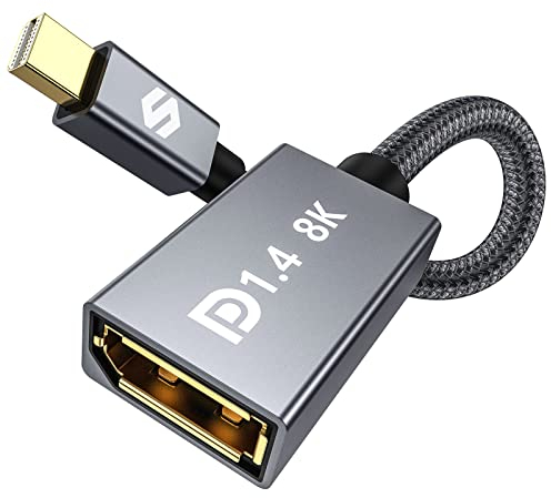 Silkland Mini DP 1.4 auf DP Adapter 8K@60Hz 4K@144Hz, Thunderbolt 2 Konverter Nylon mit HDR HBR3 G-Sync FreeSync, Mini Displayport auf Displayport Adapter 20cm für Laptop MacBook iMac Monitor VR