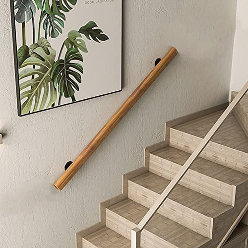 Pasamanos De Madera Para Escalera Interior, Barandilla Antideslizante De 50-600 Cm, Montada En La Pared Con Soporte De Metal Para Lofts De Jardín De Casa