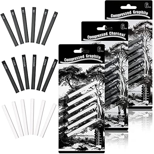 Qccige 18 Stück Graphit-Materialstäbe, komprimierte Kohlestäbe, quadratische Zeichenstifte, Set, weiß, komprimiertes Graphit für DIY Zeichnen Handwerk, Skizzieren, Schattieren, Künstler