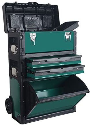 KIZQYN Werkzeugkoffer Große Werkzeugkiste, rollender Garagen-Werkstatt-Organizer – stapelbarer, rollbarer, aufrechter Trolley, Werkzeugkiste mit abnehmbarem Tablett Werkzeugkästen (Color : Groen)