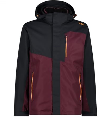 CMP - Giacca Uomo Zip Hood Staccabile Inn.Jacket, Antracite-Burgundy, 50